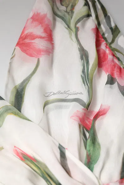 Pre-owned Dolce & Gabbana White Floral Silk Halter A-line Maxi Women's Dress ()