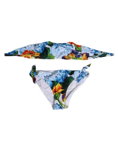 Pre-owned Dolce & Gabbana White Floral Swimsuit 2 Piece Top Bottom Women's Swimwear () In Multi