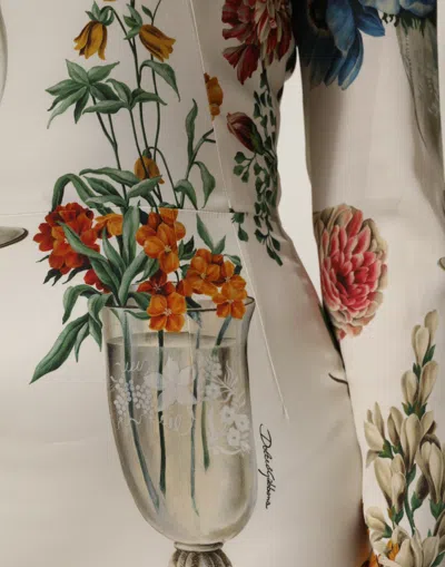 Pre-owned Dolce & Gabbana White Flower Vase Silk Sheath Midi Women's Dress ()