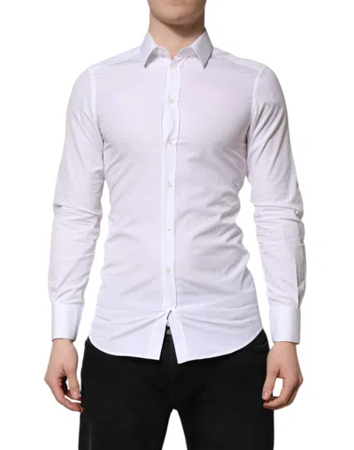 Pre-owned Dolce & Gabbana White Gold Cotton Long Sleeve Men Formal Men's Shirt ()