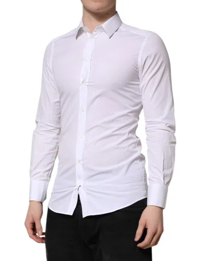 Pre-owned Dolce & Gabbana White Gold Cotton Long Sleeve Men Formal Men's Shirt ()