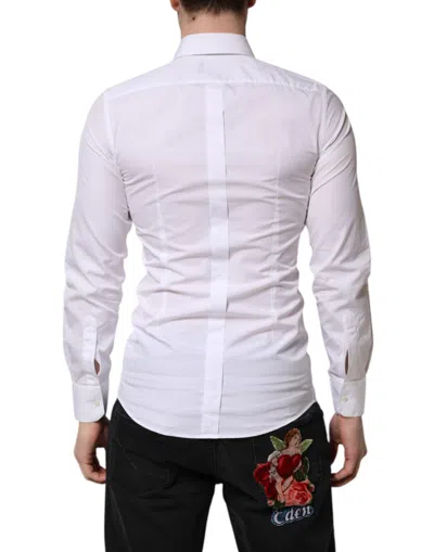 Pre-owned Dolce & Gabbana White Gold Cotton Long Sleeve Men Formal Men's Shirt ()