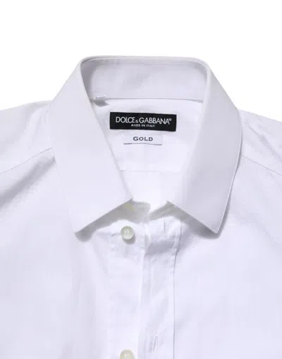 Pre-owned Dolce & Gabbana White Gold Cotton Long Sleeve Men Formal Men's Shirt ()