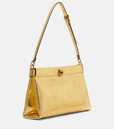 Etro Talk Small Metallic Leather Clutch In Gold