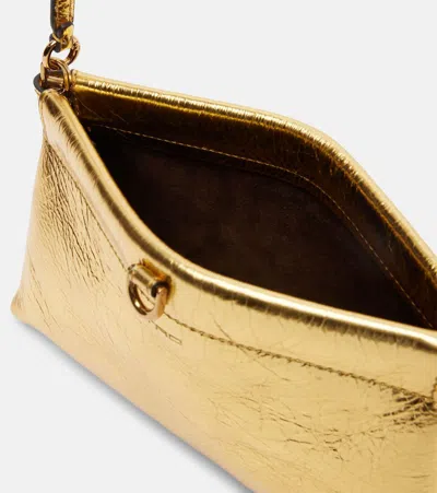 Etro Talk Small Metallic Leather Clutch In Gold