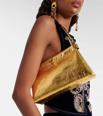 Etro Talk Small Metallic Leather Clutch In Gold