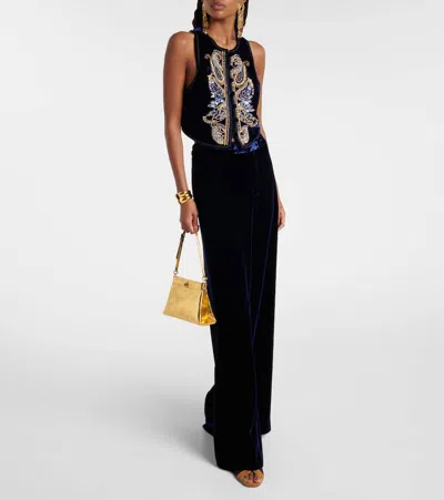 Etro Talk Small Metallic Leather Clutch In Gold