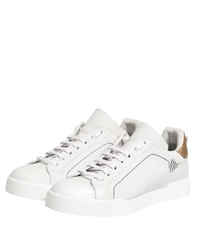 Pre-owned Dolce & Gabbana White Gold Leather Low Top Sneakers Women's Shoes ()
