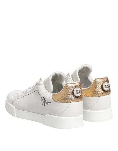 Pre-owned Dolce & Gabbana White Gold Leather Low Top Sneakers Women's Shoes ()