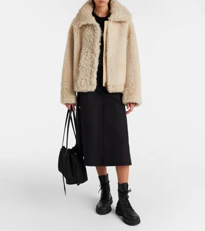 Moncler Gobain Shearling Down Jacket In Neutral