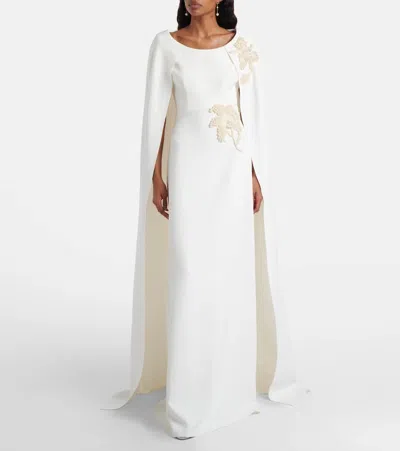 Safiyaa Yuna Faux Pearl-embellished Crêpe Gown In White