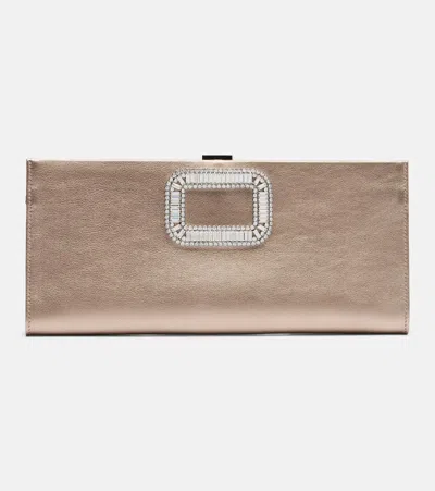Roger Vivier Pilgrim Small Leather Clutch In Neutral