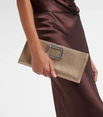 Roger Vivier Pilgrim Small Leather Clutch In Neutral