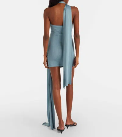 Aya Muse Scarf-detail Silk-blend Jersey Minidress In Blue