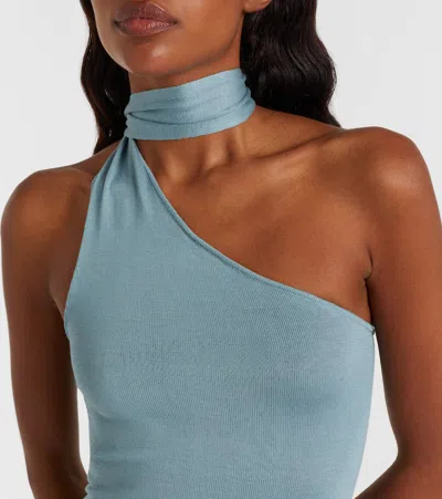 Aya Muse Scarf-detail Silk-blend Jersey Minidress In Blue