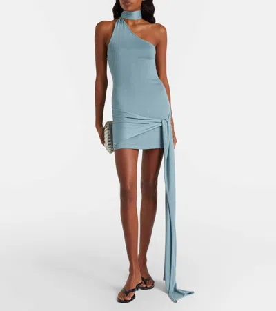 Aya Muse Scarf-detail Silk-blend Jersey Minidress In Blue