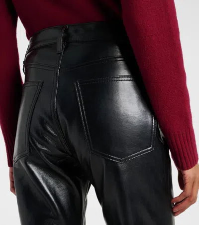 Agolde Mid-rise Leather-blend Bootcut Pants In Black