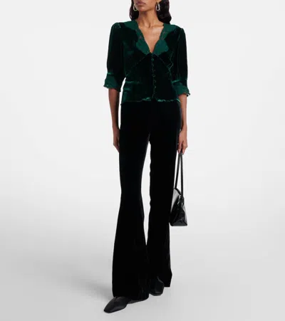 Rixo London Amanda Lace-trimmed Velvet Top In Green
