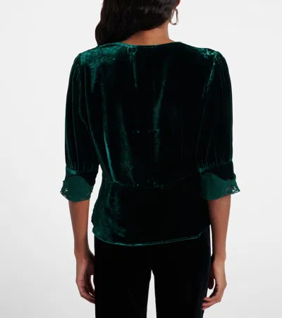 Rixo London Amanda Lace-trimmed Velvet Top In Green