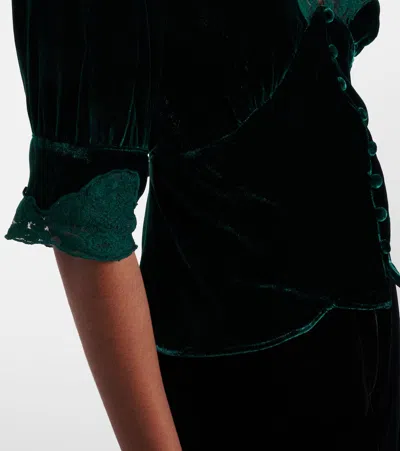 Rixo London Amanda Lace-trimmed Velvet Top In Green