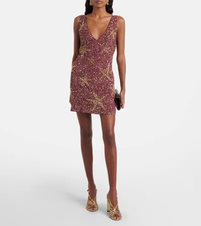 Rixo London Christabel Embellished Minidress In Burgundy