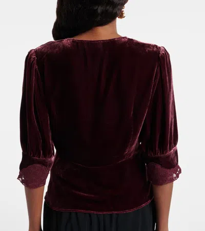 Rixo London Amanda Lace-trimmed Velvet Top In Burgundy