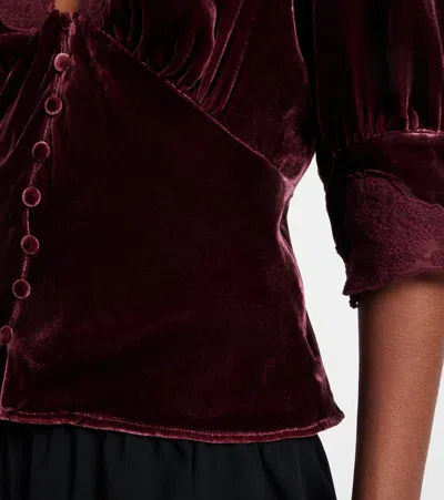 Rixo London Amanda Lace-trimmed Velvet Top In Burgundy