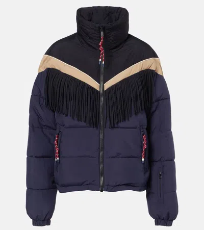 The Upside Hakuba Fox Fringe-detail Quilted Ski Jacket In Blue