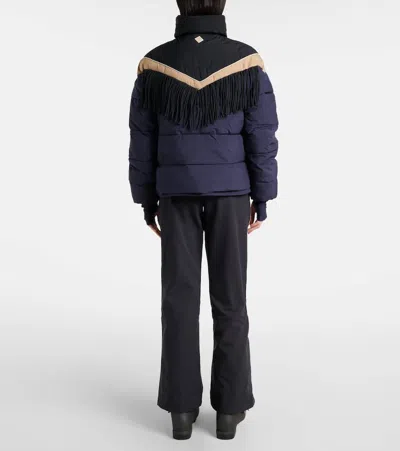 The Upside Hakuba Fox Fringe-detail Quilted Ski Jacket In Blue