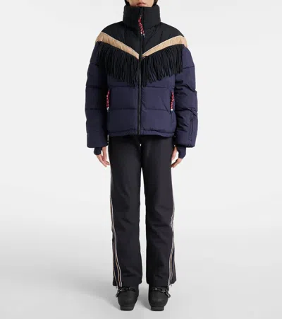 The Upside Hakuba Fox Fringe-detail Quilted Ski Jacket In Blue