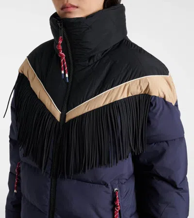 The Upside Hakuba Fox Fringe-detail Quilted Ski Jacket In Blue