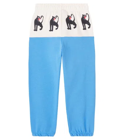Mini Rodini Panther Printed Cotton Sweatpants In Blue