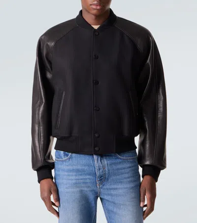 Givenchy Leather-trimmed Wool Bomber Jacket In Brown