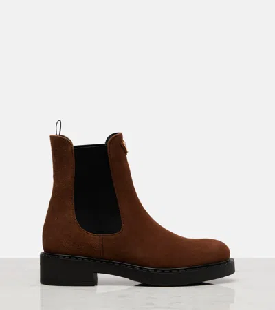 Prada Suede Chelsea Boots In Brown