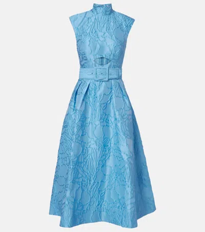 Rebecca Vallance Aegir Belted Jacquard Midi Dress In Blue