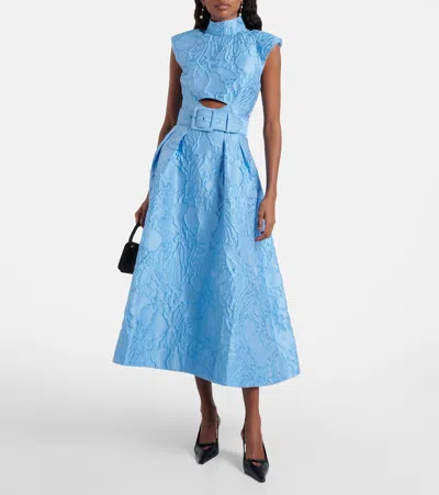 Rebecca Vallance Aegir Belted Jacquard Midi Dress In Blue