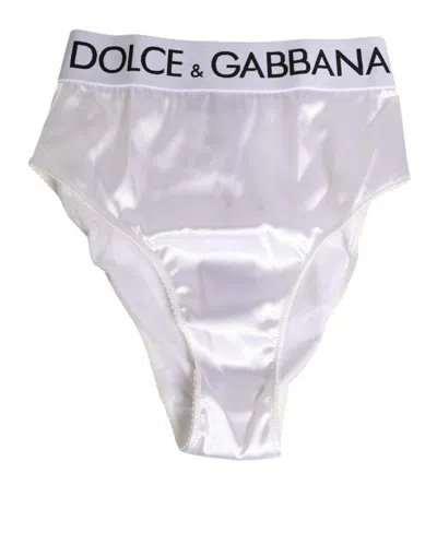 Dolce & Gabbana White Satin High-waist Brief Logo Women Underwear In White