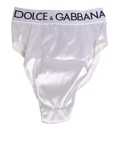 Dolce & Gabbana White Satin High-waist Brief Logo Women Underwear In White
