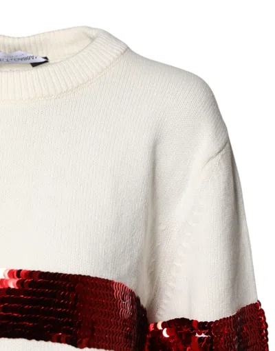 Pre-owned Dolce & Gabbana White Sequined Crew Neck Pullover Women's Sweater () In Multi
