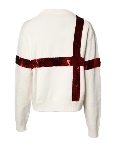 Pre-owned Dolce & Gabbana White Sequined Crew Neck Pullover Women's Sweater () In Multi