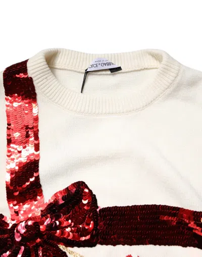 Pre-owned Dolce & Gabbana White Sequined Crew Neck Pullover Women's Sweater () In Multi