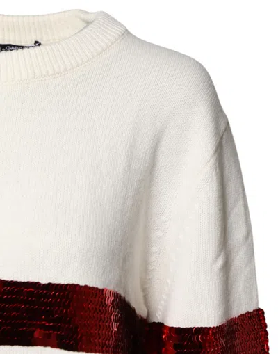 Pre-owned Dolce & Gabbana White Sequined Crew Neck Pullover Women's Sweater ()