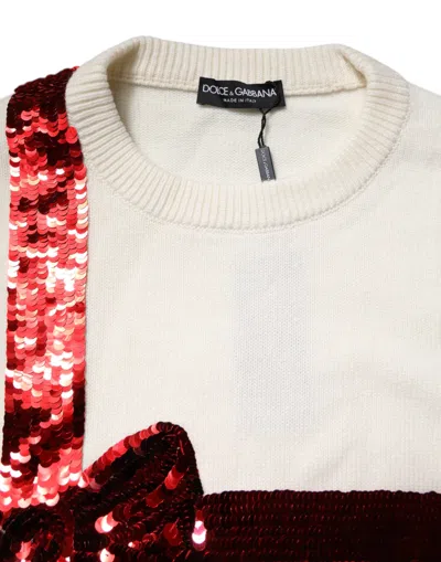 Pre-owned Dolce & Gabbana White Sequined Crew Neck Pullover Women's Sweater ()