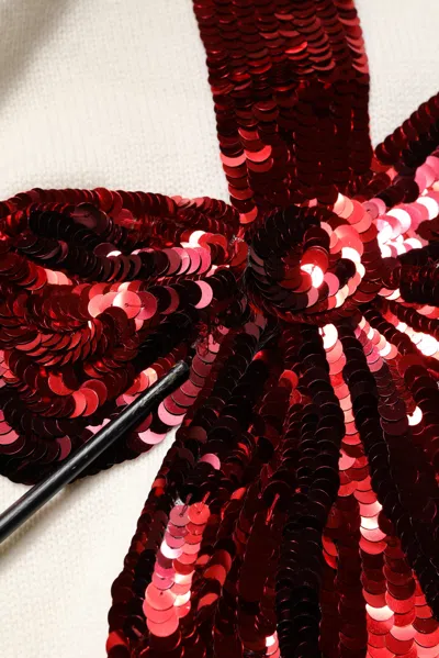 Pre-owned Dolce & Gabbana White Sequined Crew Neck Pullover Women's Sweater ()