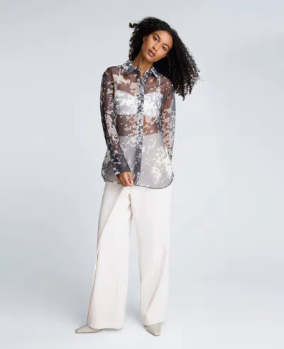 Kenneth Cole Luxe Twill Fly Front Asymmetrical Crossover Pant In White