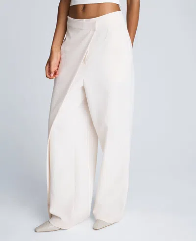 Kenneth Cole Luxe Twill Fly Front Asymmetrical Crossover Pant In White