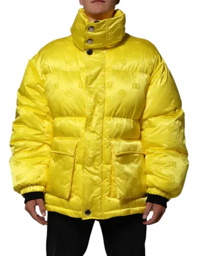 Pre-owned Dolce & Gabbana Yellow Nylon Logo Puffer Bomber Men Men's Jacket ()