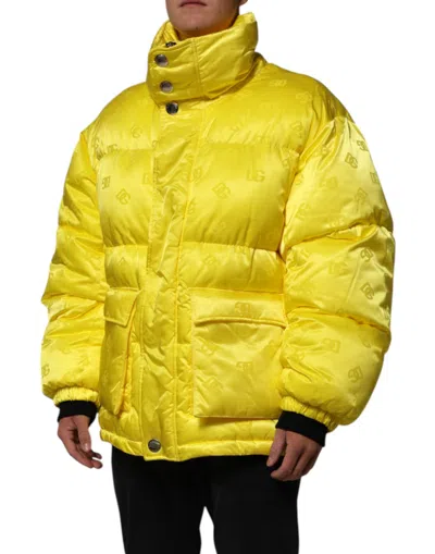 Pre-owned Dolce & Gabbana Yellow Nylon Logo Puffer Bomber Men Men's Jacket ()