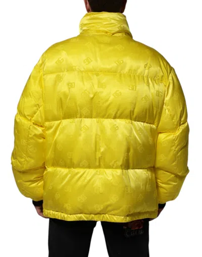 Pre-owned Dolce & Gabbana Yellow Nylon Logo Puffer Bomber Men Men's Jacket ()