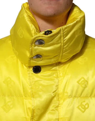 Pre-owned Dolce & Gabbana Yellow Nylon Logo Puffer Bomber Men Men's Jacket ()
